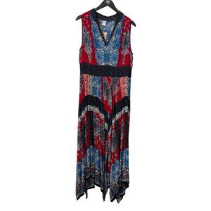 Bila Sleeveless Handkerchief Boho Maxi Dress Womens XL V Neck Paisley Hippie NEW
